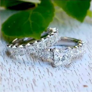 5.25 ct. Princess Cut Wedding Ring Set stamped 925